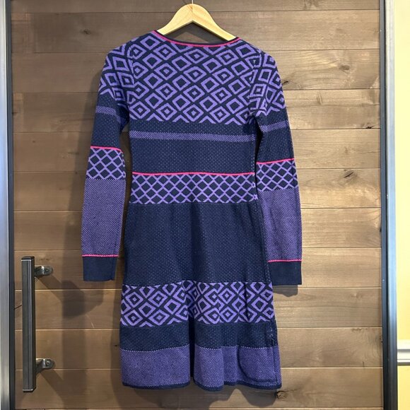 KRIMSON KLOVER Nordic Wool Cotton Silk Geometric Ski Sweater Dress Sz S - Picture 4 of 6